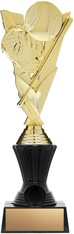 Baseball Trophy on Black Riser, Victory Series, Gold, 11.75