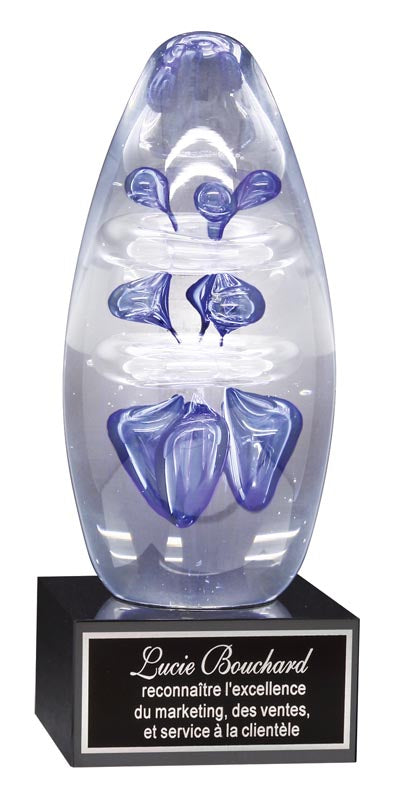 Blue Oval Art Glass Award, 6.75