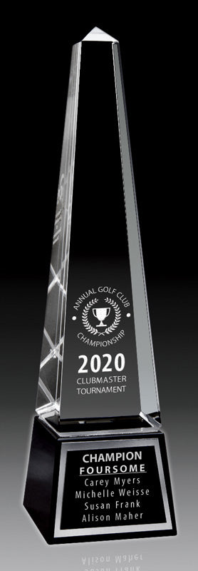 Regal Series Crystal Obelisk on Black Base – view 2