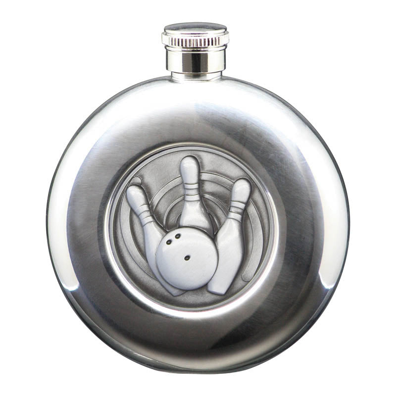 5 oz Flask, Stainless Steel Round Bowling, Antique Silver – main view