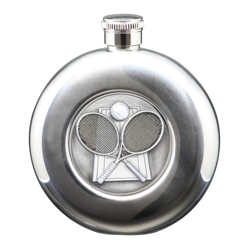 5 oz Flask, Stainless Steel Round Tennis, Antique Silver – main view