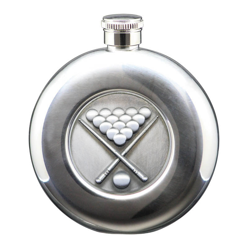5 oz Flask, Stainless Steel Round Chess, Antique Silver – view 2