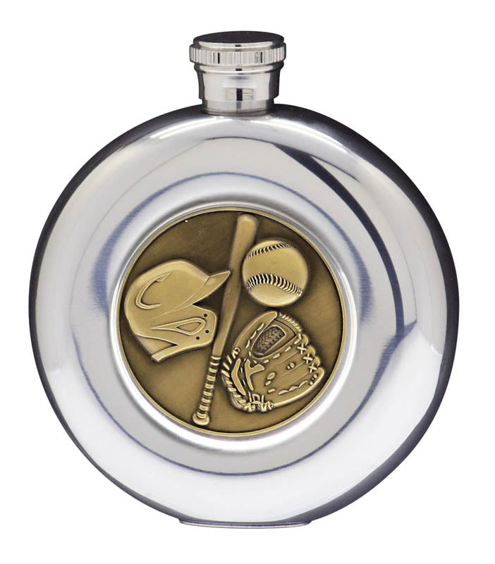 5 oz Flask, Stainless Steel Round with Glass Window – Gold Insert – view 2