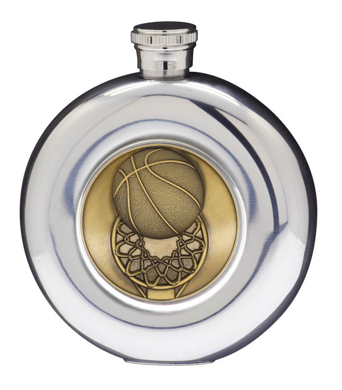 5 oz Flask, Stainless Steel Round with Glass Window – Gold Insert – view 3
