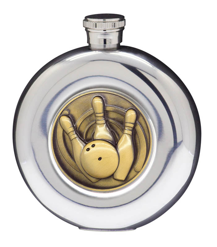 5 oz Flask, Stainless Steel Round with Glass Window – Gold Insert – view 4