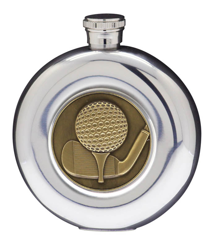 5 oz Flask, Stainless Steel Round with Glass Window – Gold Insert – view 6