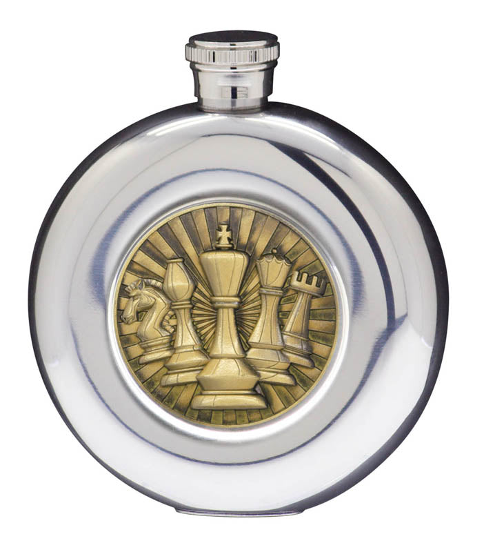 5 oz Flask, Stainless Steel Round with Glass Window – Gold Insert – view 8