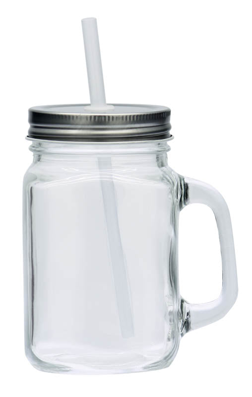 16 oz Mason Jar with Handle, with lid and reusable straw – main view