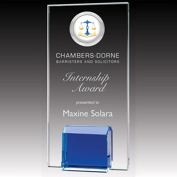 Gemstone blue Block glass award 7–8 inch