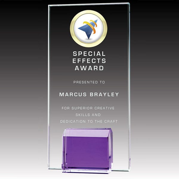 Gemstone Violet Block glass award 7–8 inch