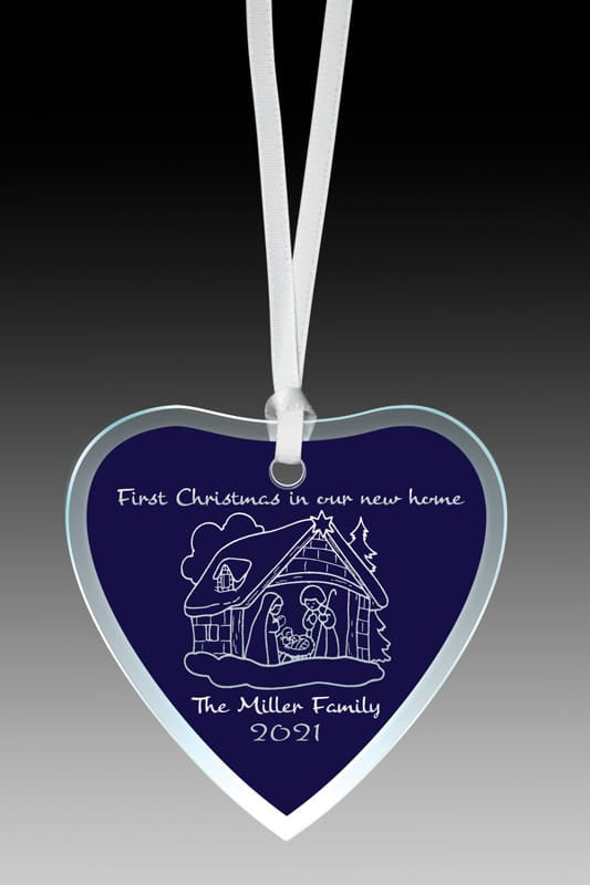 Glass Ornament Blue Heart W Bevel 3 1/4