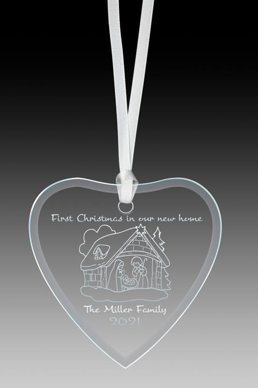 Glass Ornament Clear Heart W Bevel 3 1/4