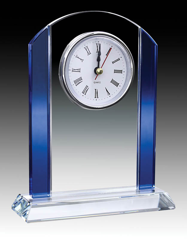 Glass Clock Clear/Blue w Rounded Top, 6.5