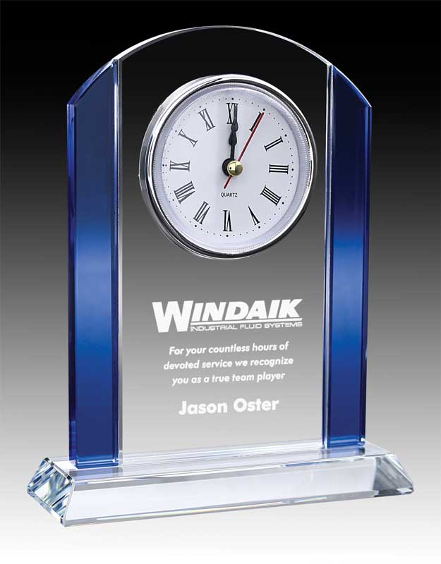 Glass Clock Clear/Blue w Rounded Top, 6.5