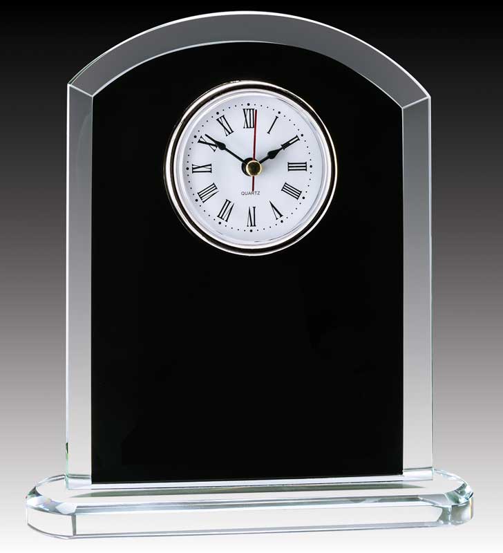 Glass Clock w Rounded Top, Black 7.5