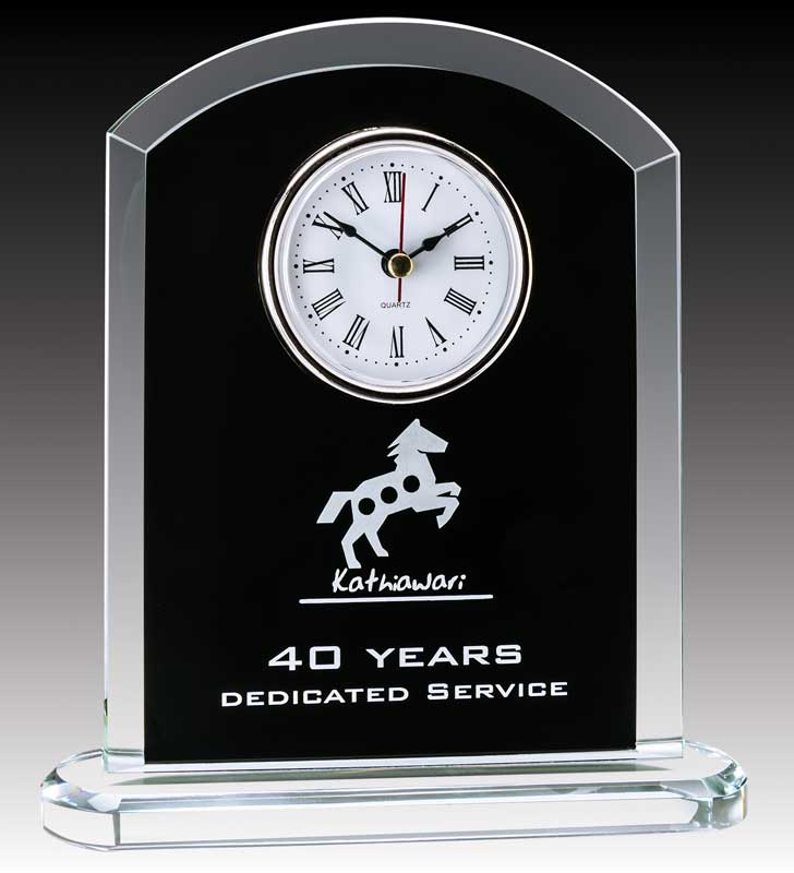 Glass Clock w Rounded Top, Black 7.5