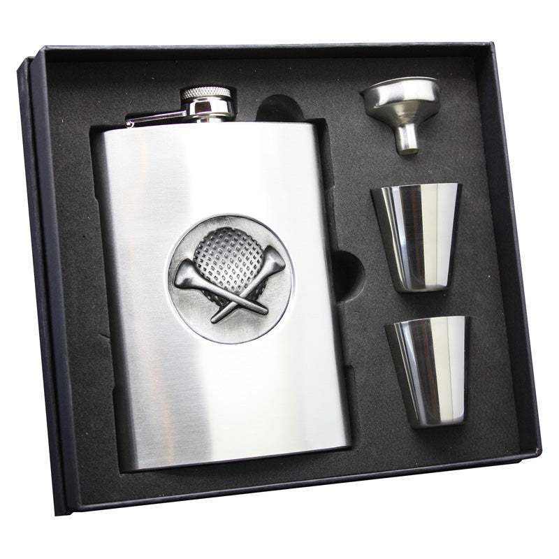 8 OZ Flask Gift SET SS Finish Golf
