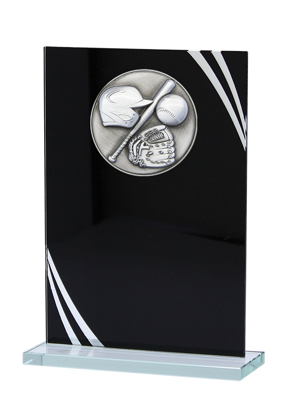 Baseball Stand-up Plaque, Black and Silver Glass Award – view 2
