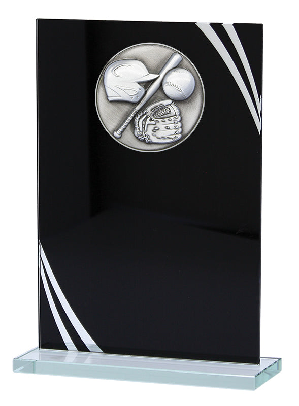 Baseball Stand-up Plaque, Black and Silver Glass Award – view 3