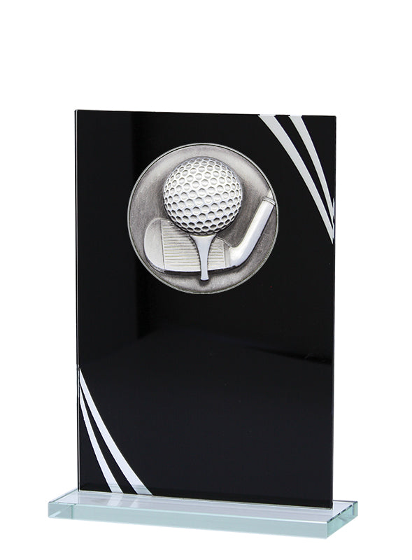 Golf Stand-up Plaque, Black and Silver Glass Award – main view
