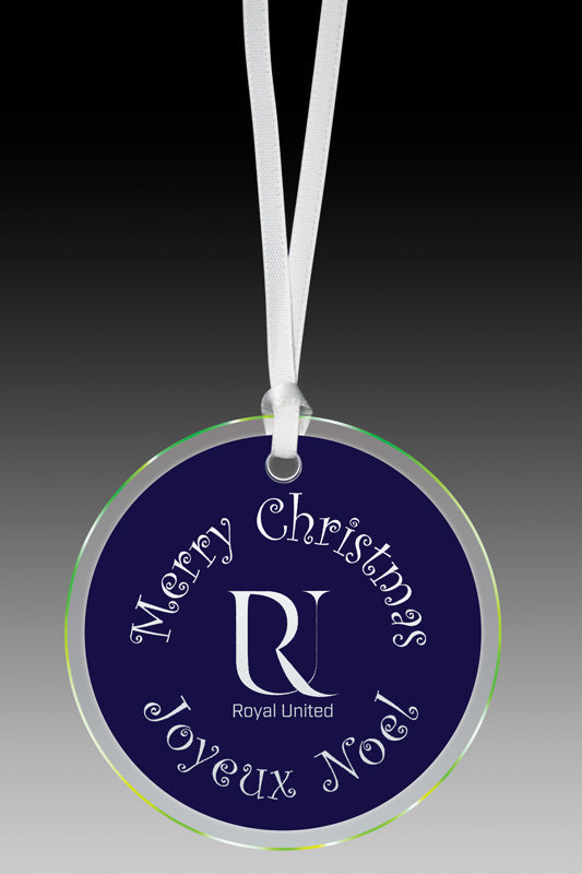 Glass Ornament Blue Round W Bevel 3.25