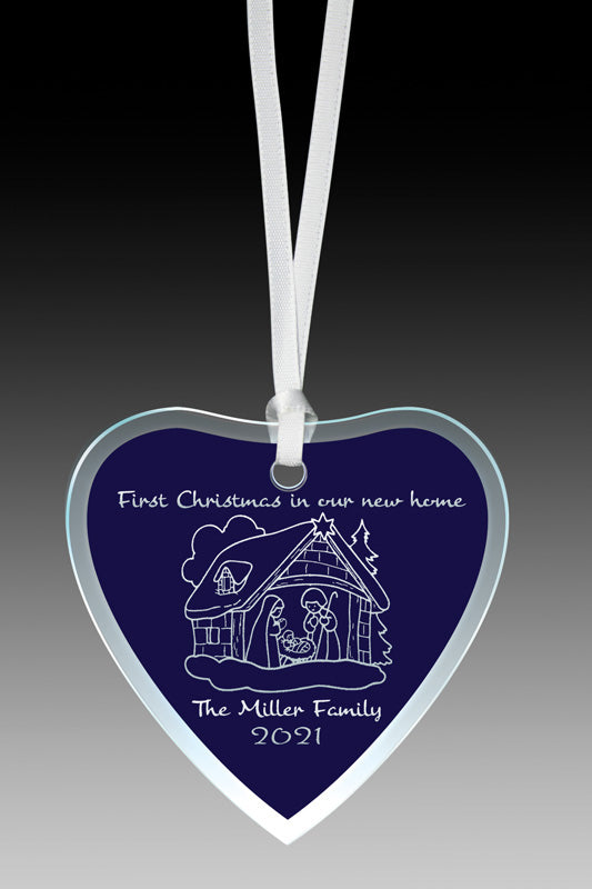 Glass Ornament Blue Heart W Bevel 3.25