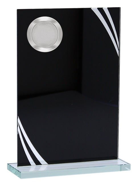 Black Reflection Glass Plaque with Silver Border and Metal Insert, 6