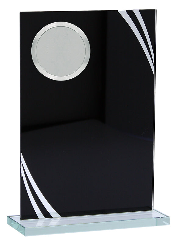 Black Reflection Glass Plaque with Silver Border and Metal Insert, 8
