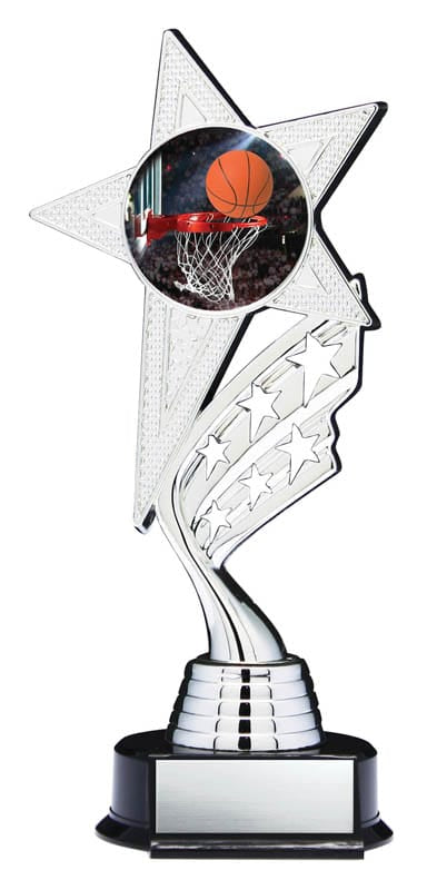 Helix Series Basketball Trophy with Stars, Star Figure with Colour Insert, 8 1/2
