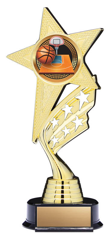 Helix Series Basketball Trophy with Stars, Star Figure with Colour Insert, 8 1/2