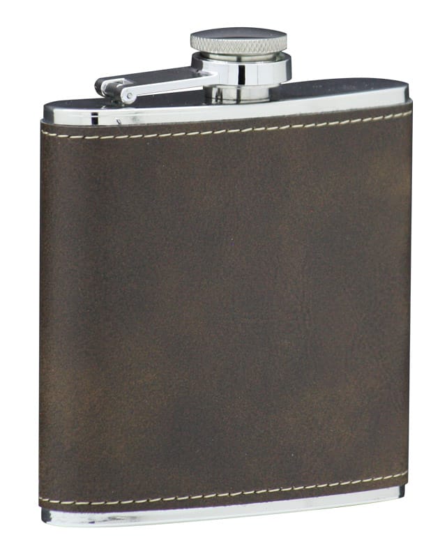 6 oz Flask, Stainless Steel Brown Leatherette