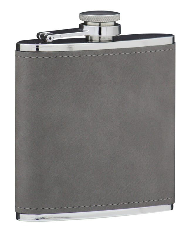 6 oz Flask, Stainless Steel Grey Leatherette