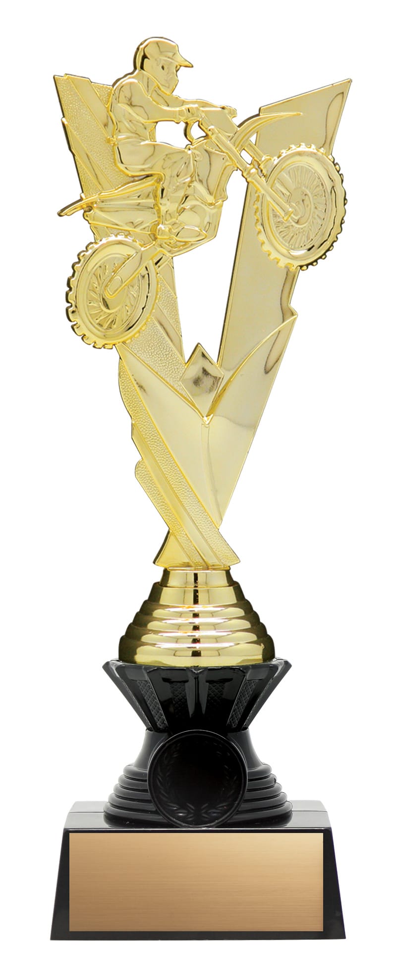Motocross Figure on Black Riser, Victory Series, Gold, 10 1/2