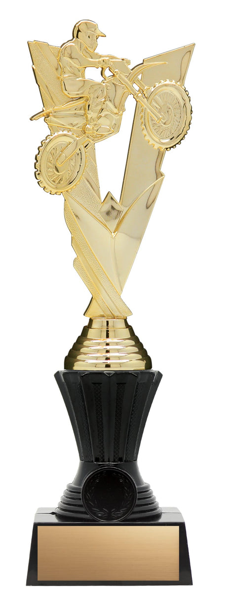 Motocross Figure on Black Riser, Victory Series, Gold, 11 3/4