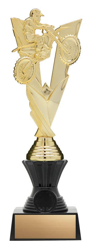 Motocross Figure on Black Riser, Victory Series, Gold, 11