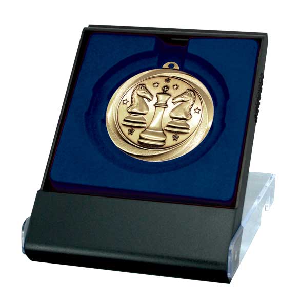 Presentation Medal Case, Black/Blue, Smooth Front – view 2