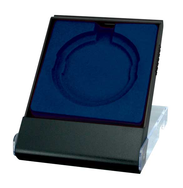 Presentation Medal Case, Black/Blue, Smooth Front – main view