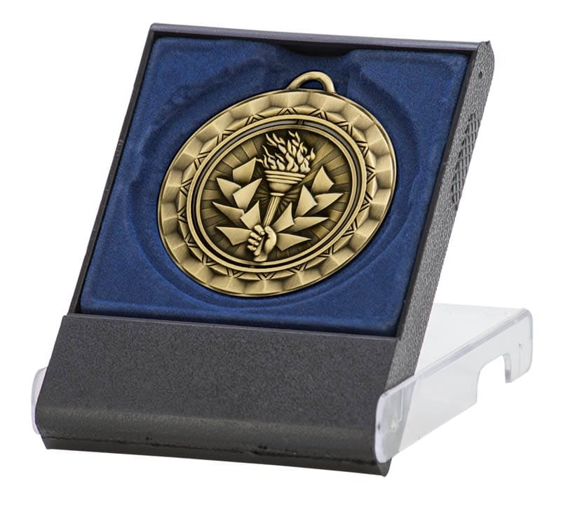 Presentation Medal Case, Black/Blue, Textured Front Display Case Caldwell Recognition