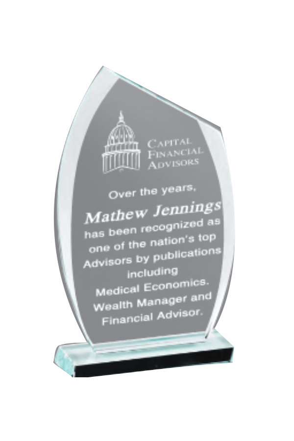 Promo Glass - Modern Flame Shape - RS Glass Award Discount Trophy