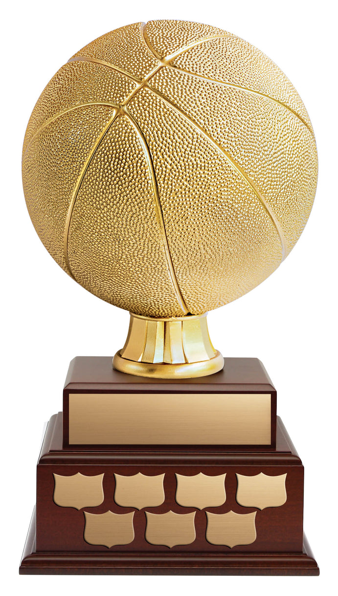 Basketball Resin ON 2 Tier Mahogany Finish Wood Base 16
