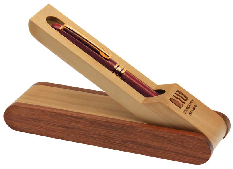 Single Folding Pen Box, Maple/Rosewood Pen Pouch Caldwell Recognition