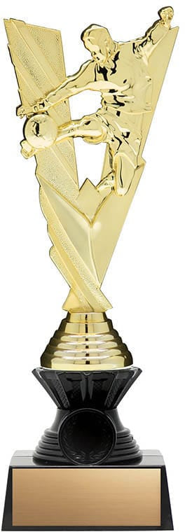 Soccer Trophy on Black Riser, Victory Series, Gold, 10 1/2