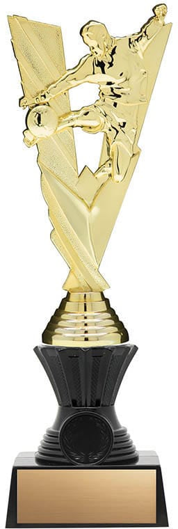 Soccer Trophy on Black Riser, Victory Series, Gold, 11