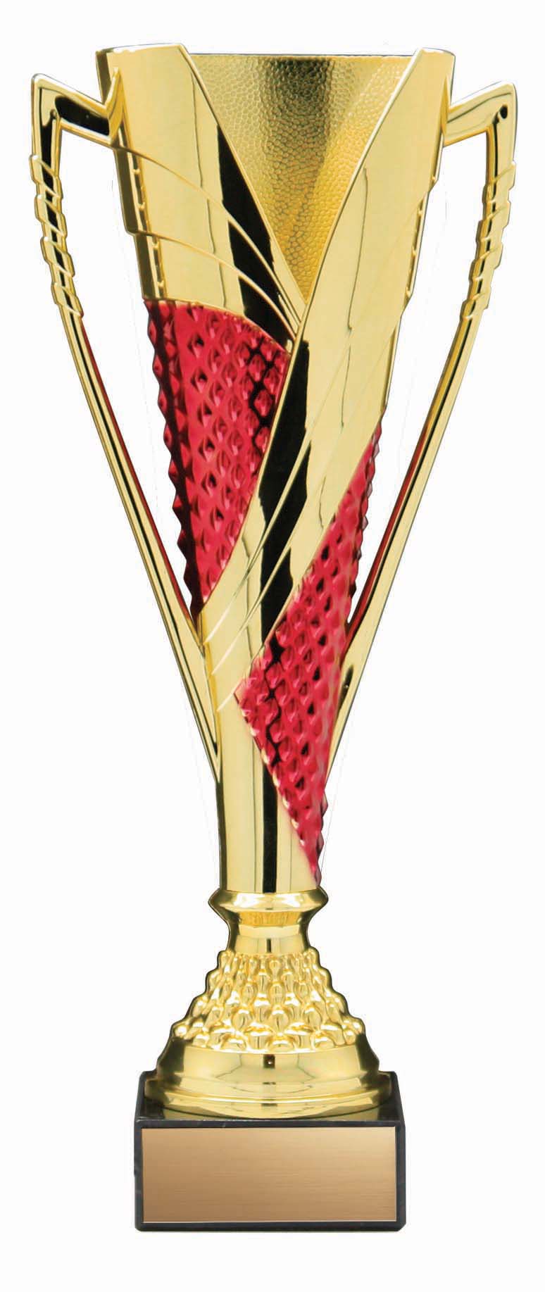 Fire & Ice Series Plastic Trumpet Cup with Riser on Marble Base, Gold / Red – main view