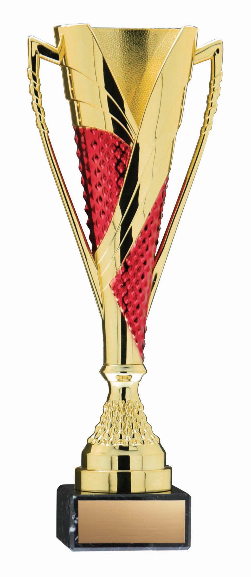 Fire & Ice Series Plastic Trumpet Cup with Riser on Marble Base, Gold / Red – view 2