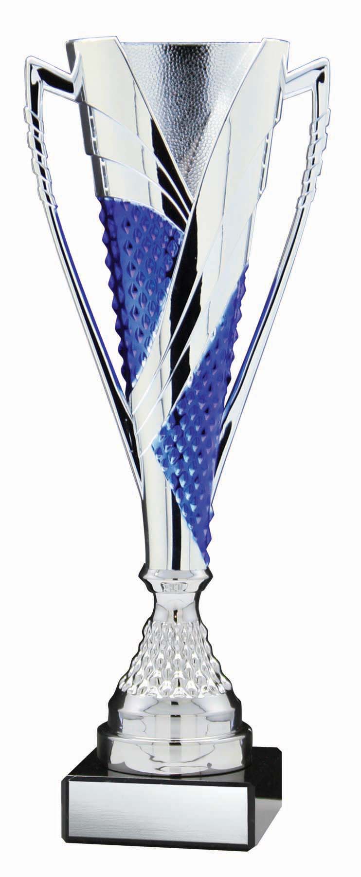 Fire & Ice Series Plastic Trumpet Cup with Riser on Marble Base, Silver / Blue – view 2