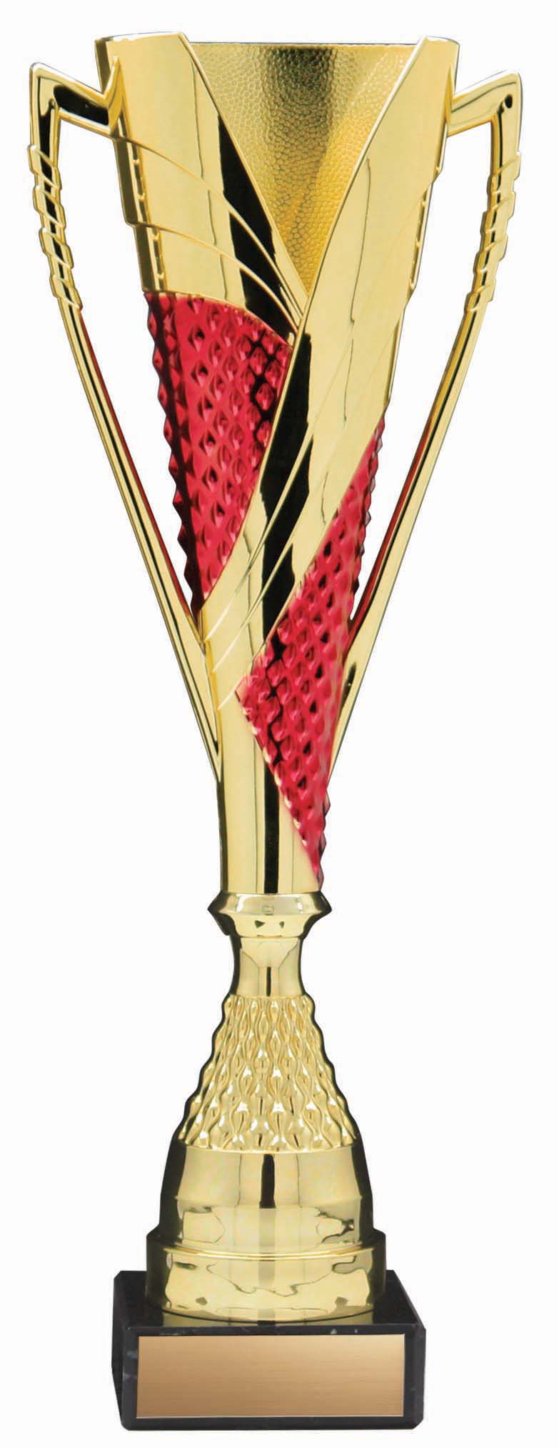Fire & Ice Series Plastic Trumpet Cup with Riser on Marble Base, Gold / Red – view 3