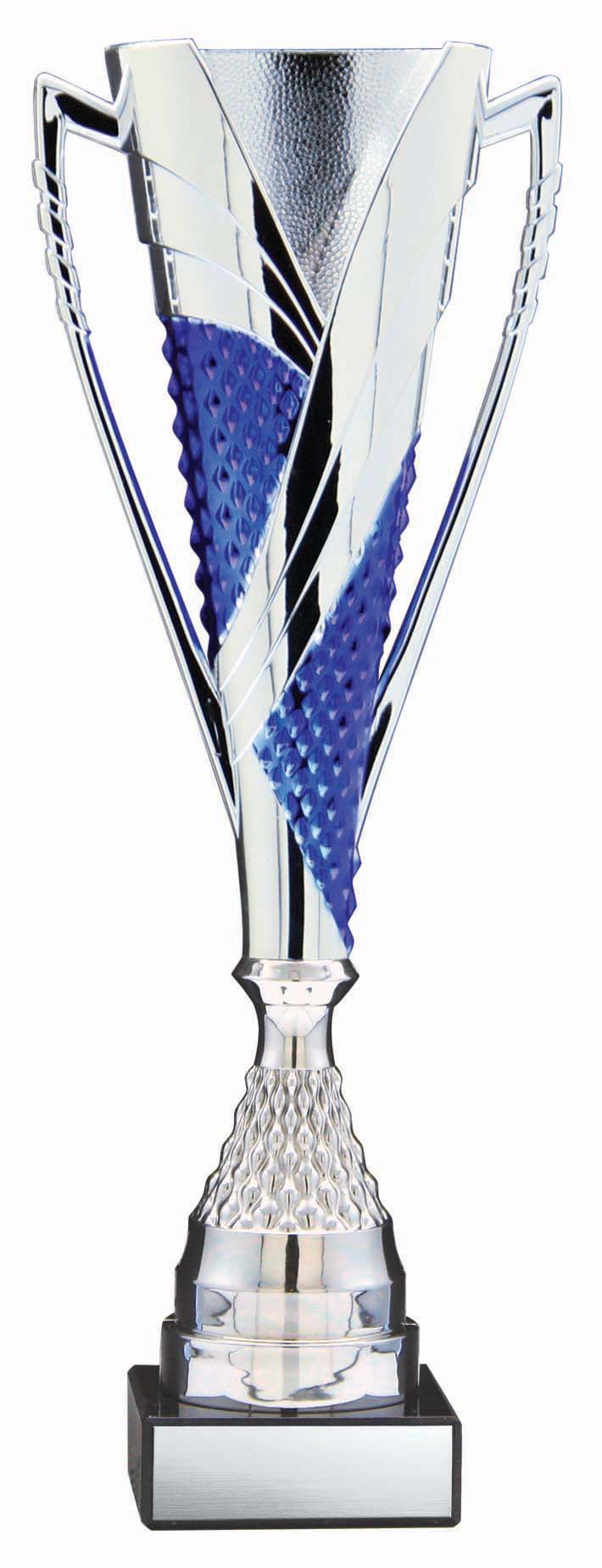 Fire & Ice Series Plastic Trumpet Cup with Riser on Marble Base, Silver / Blue – view 3