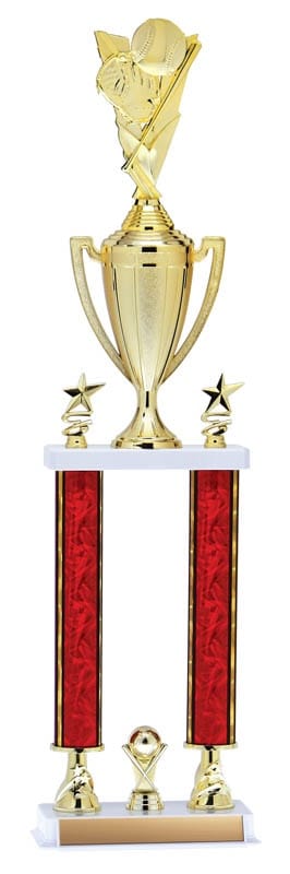 Aurora Series 2 Post Trophy with Round Column, Star Risers on a white, 26