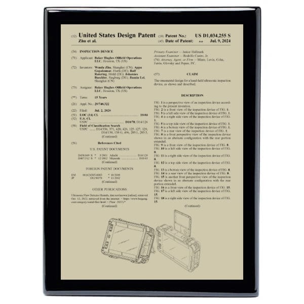 Front Page gold on black Piano USA Design Patent plaque